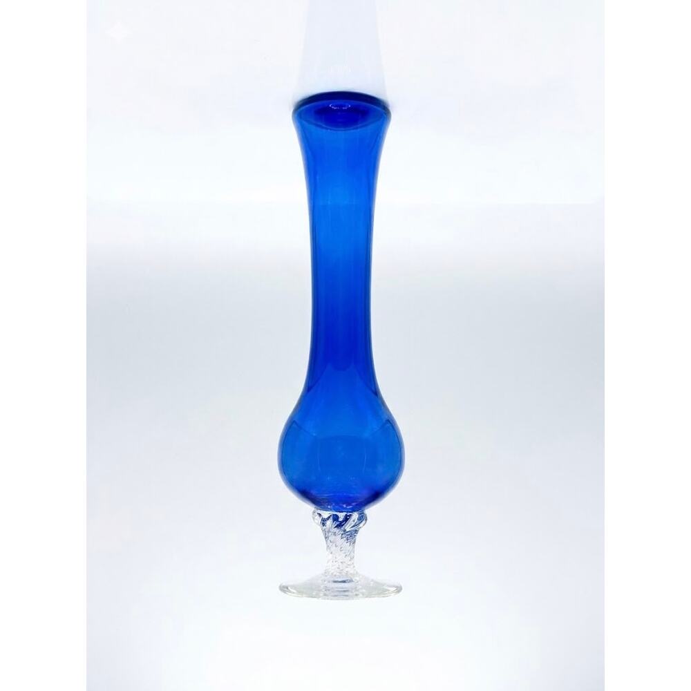 Vintage Cobalt Blue Glass Bud Vase – Hand-Blown Long Neck Vase with Twisted Base